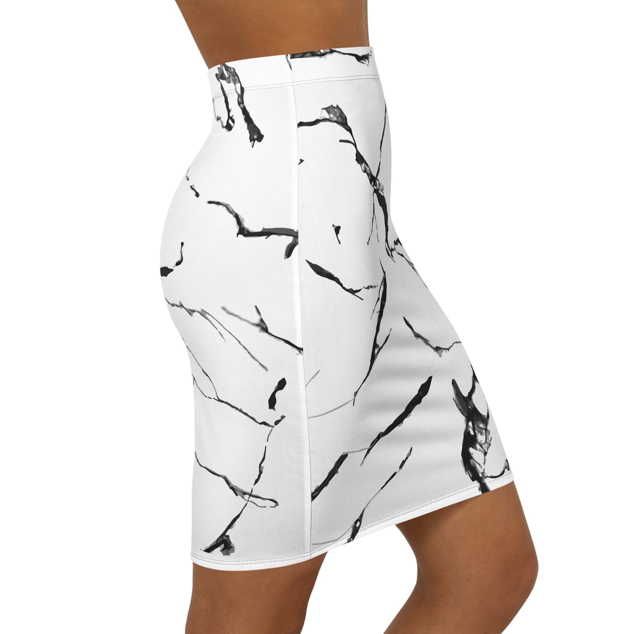 Elegant Marble Print Women's Mid-Waist Pencil Skirt - Stylish & Versatile Fashion Piece